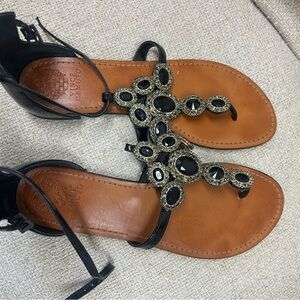 Vince Camuto Elegant Black Sandals with Gemstone Accents
